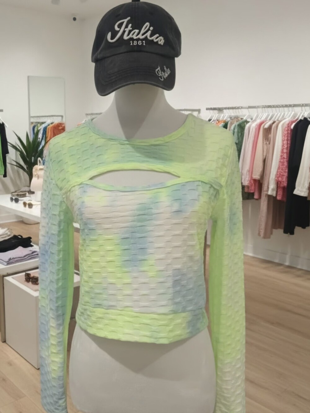 Women’s Neon Tie-Dye Cutout Long Sleeve Top NWT